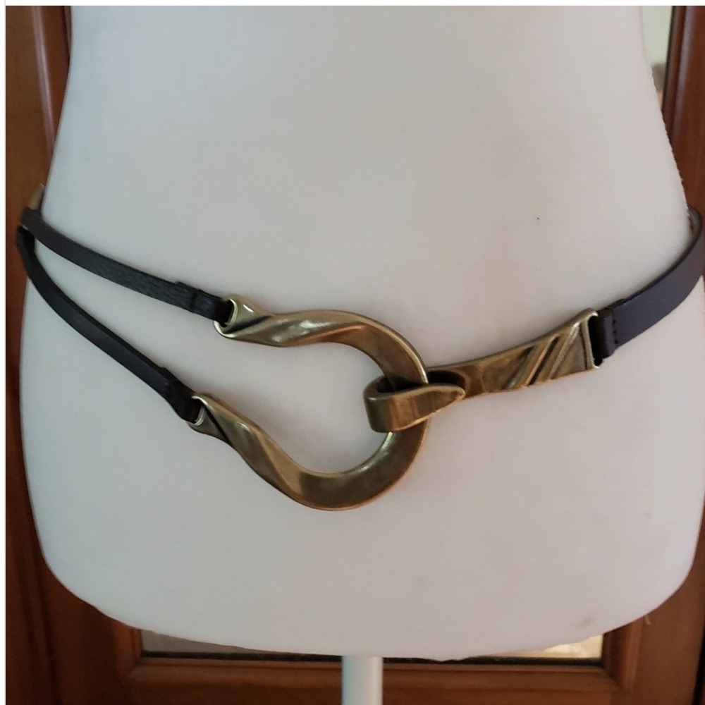 Chico's Leather Adjustable Belt Horseshoe Hook Closure SzM/L Western Chic